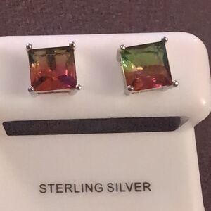 Sterling Silver Multicolor Stud Earrings